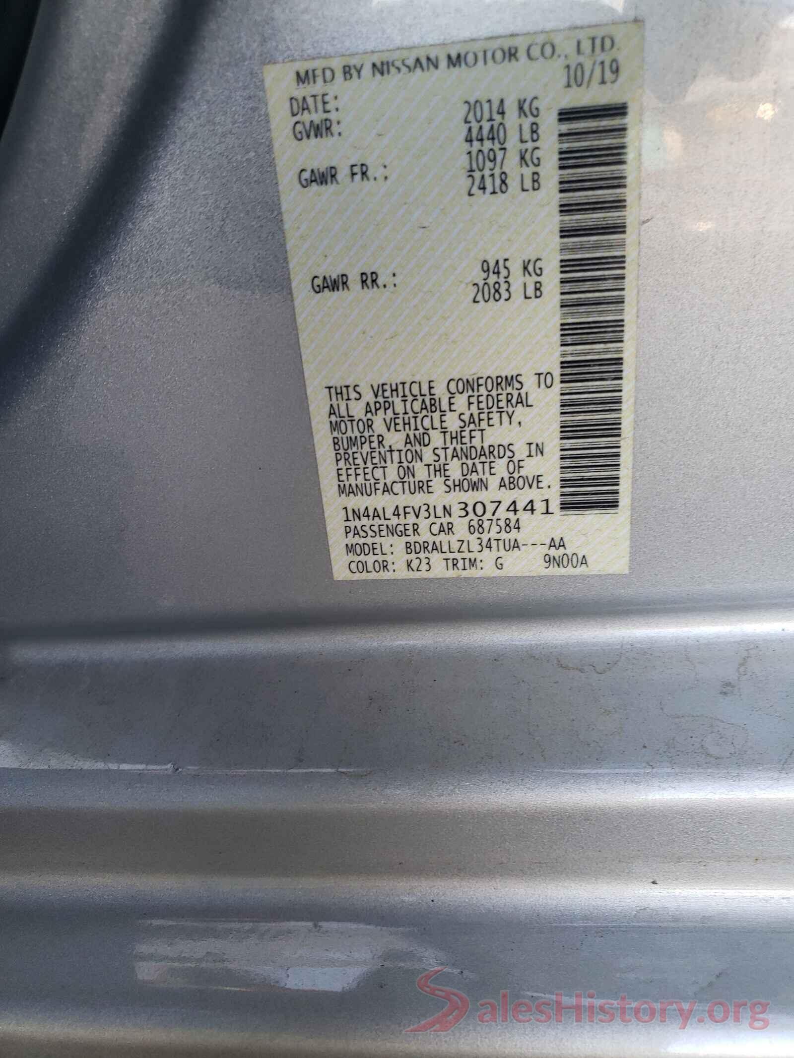 1N4AL4FV3LN307441 2020 NISSAN ALTIMA