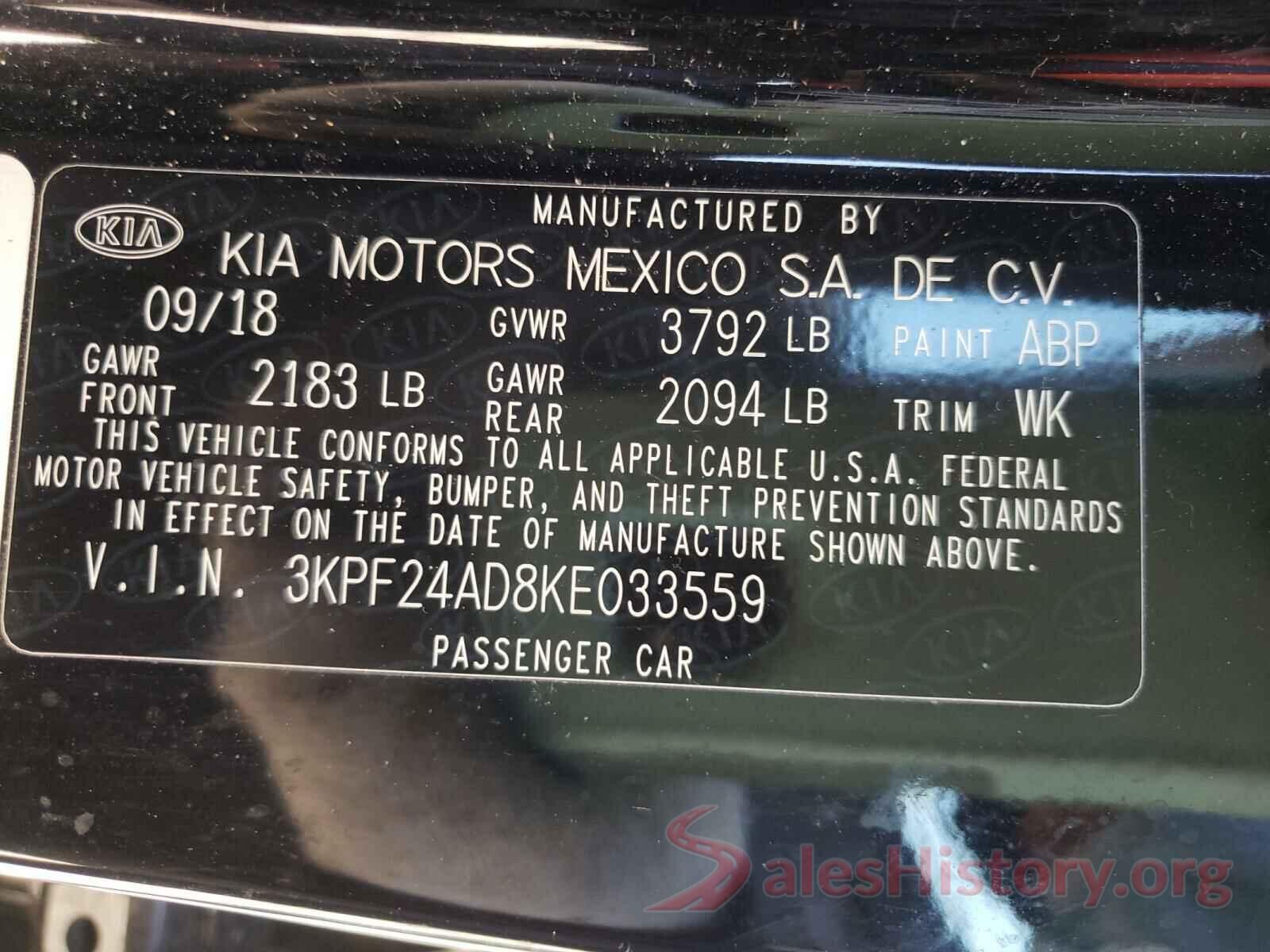 3KPF24AD8KE033559 2019 KIA FORTE