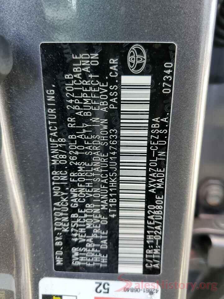 4T1B11HK5JU147633 2018 TOYOTA CAMRY