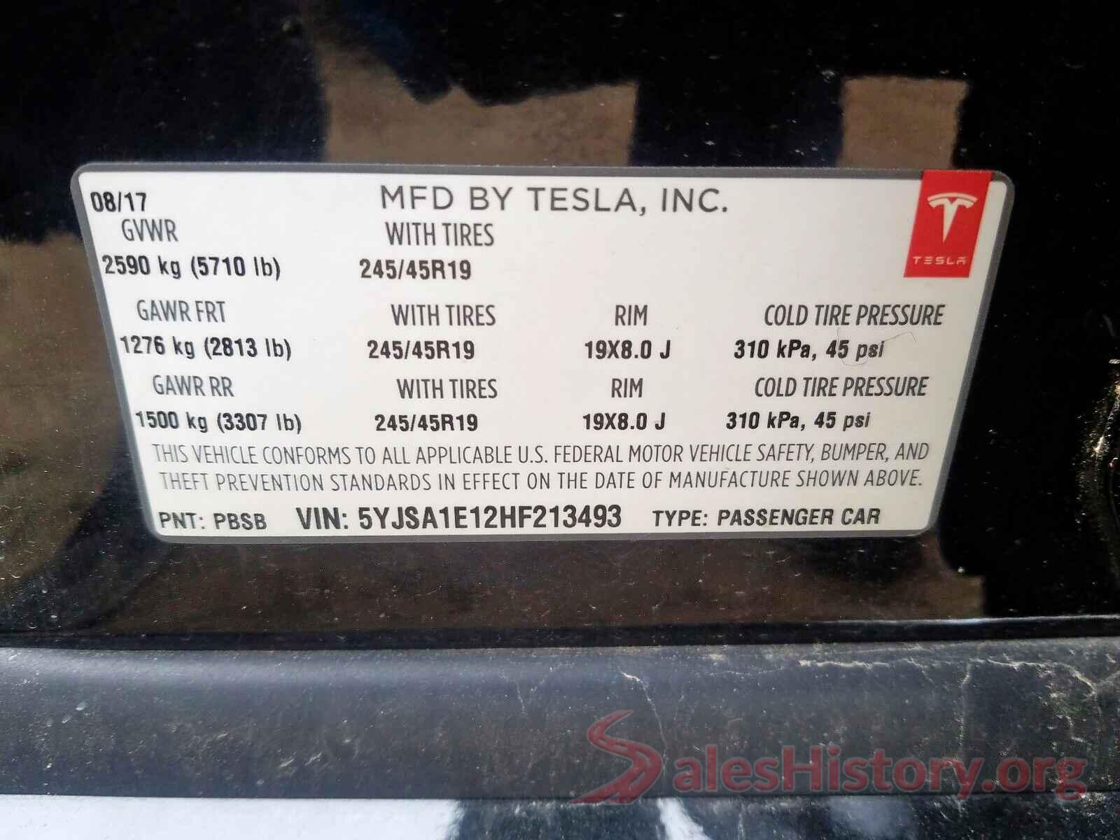 5YJSA1E12HF213493 2017 TESLA MODEL S