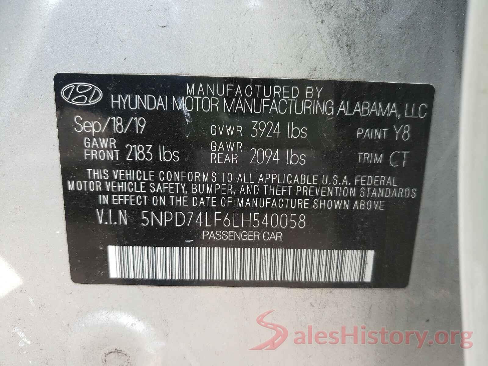 5NPD74LF6LH540058 2020 HYUNDAI ELANTRA