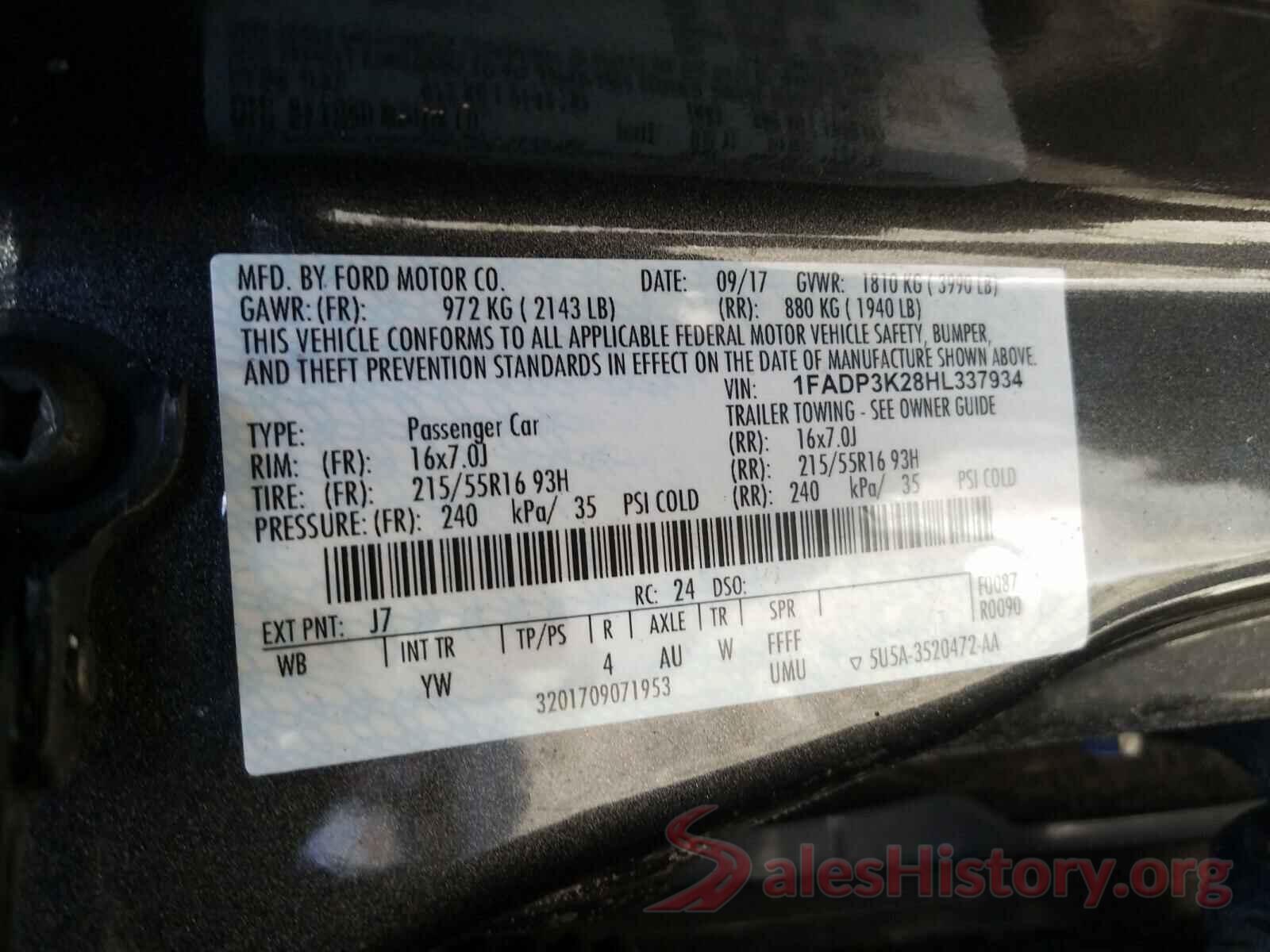 1FADP3K28HL337934 2017 FORD FOCUS