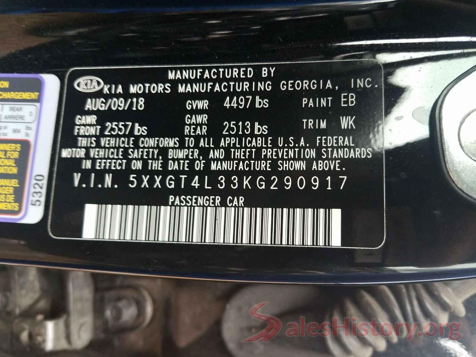 5XXGT4L33KG290917 2019 KIA OPTIMA