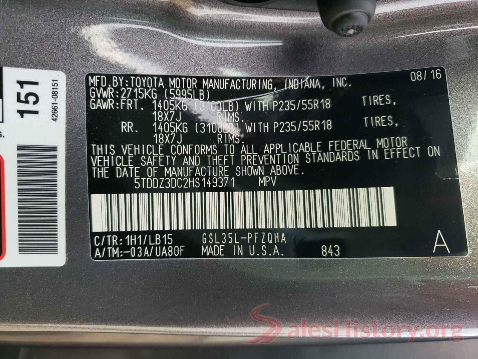 5TDDZ3DC2HS149371 2017 TOYOTA SIENNA