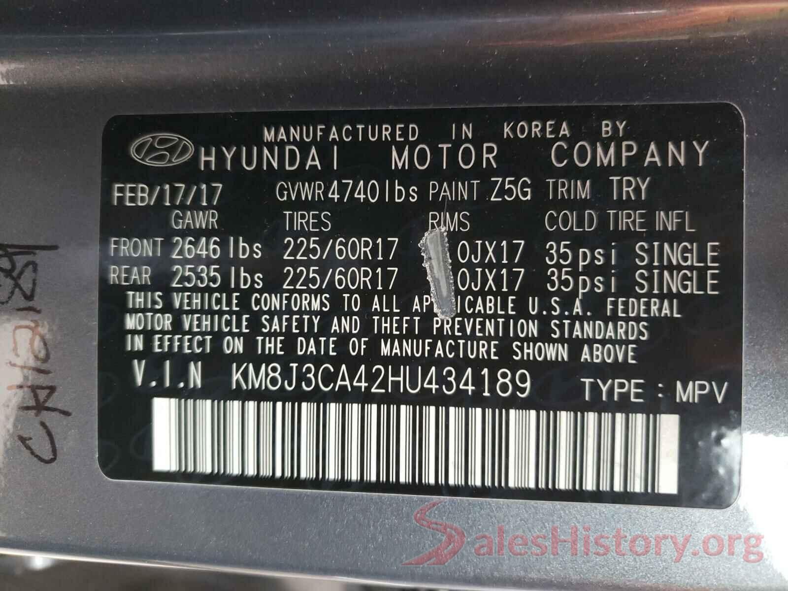 KM8J3CA42HU434189 2017 HYUNDAI TUCSON