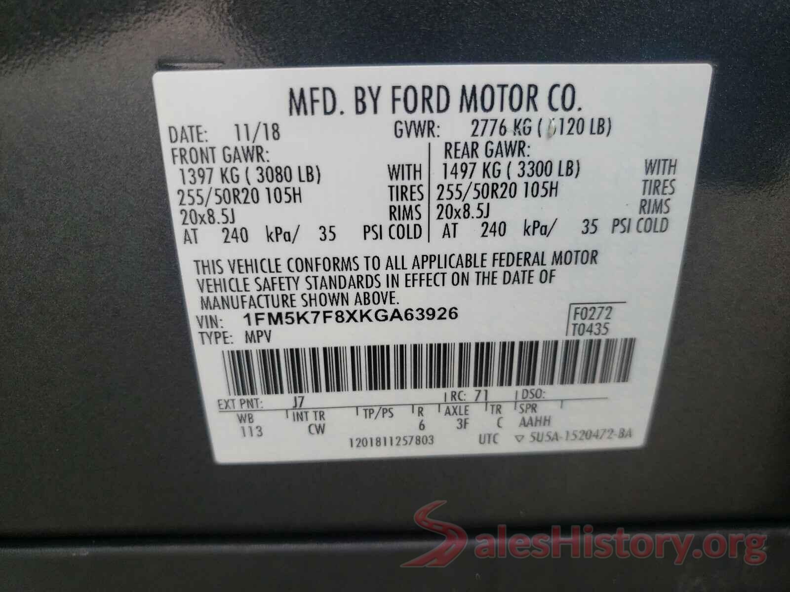 1FM5K7F8XKGA63926 2019 FORD EXPLORER