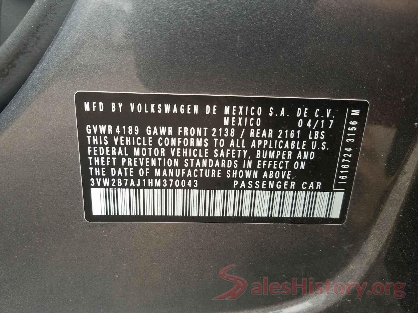 3VW2B7AJ1HM370043 2017 VOLKSWAGEN JETTA