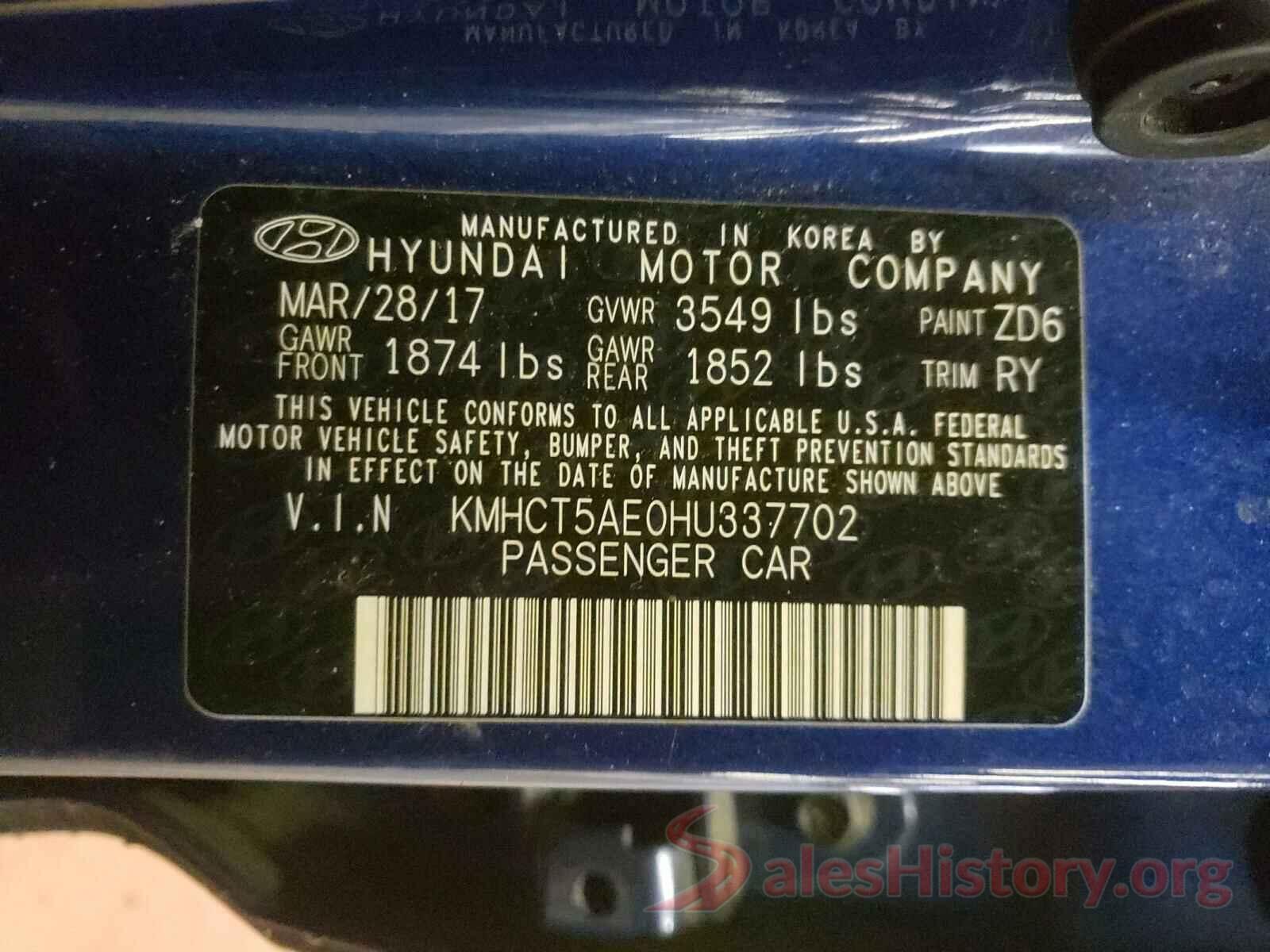 KMHCT5AE0HU337702 2017 HYUNDAI ACCENT