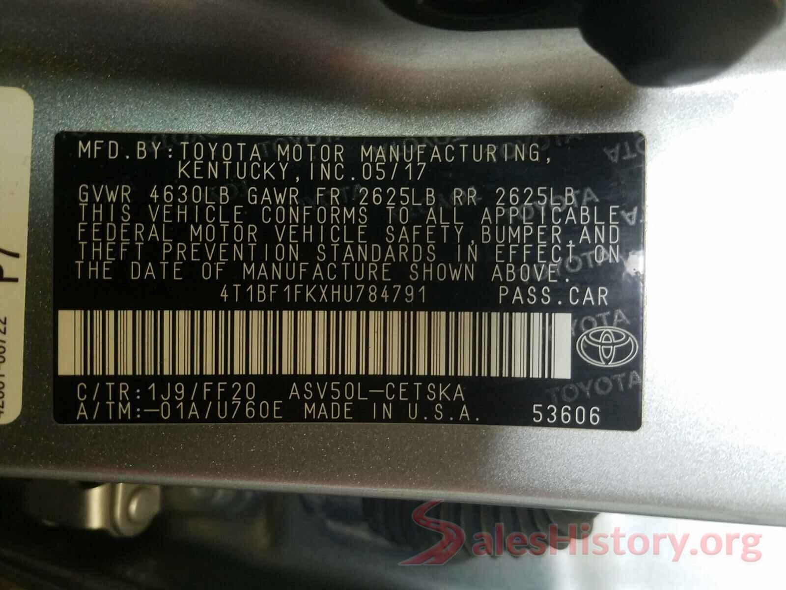 4T1BF1FKXHU784791 2017 TOYOTA CAMRY