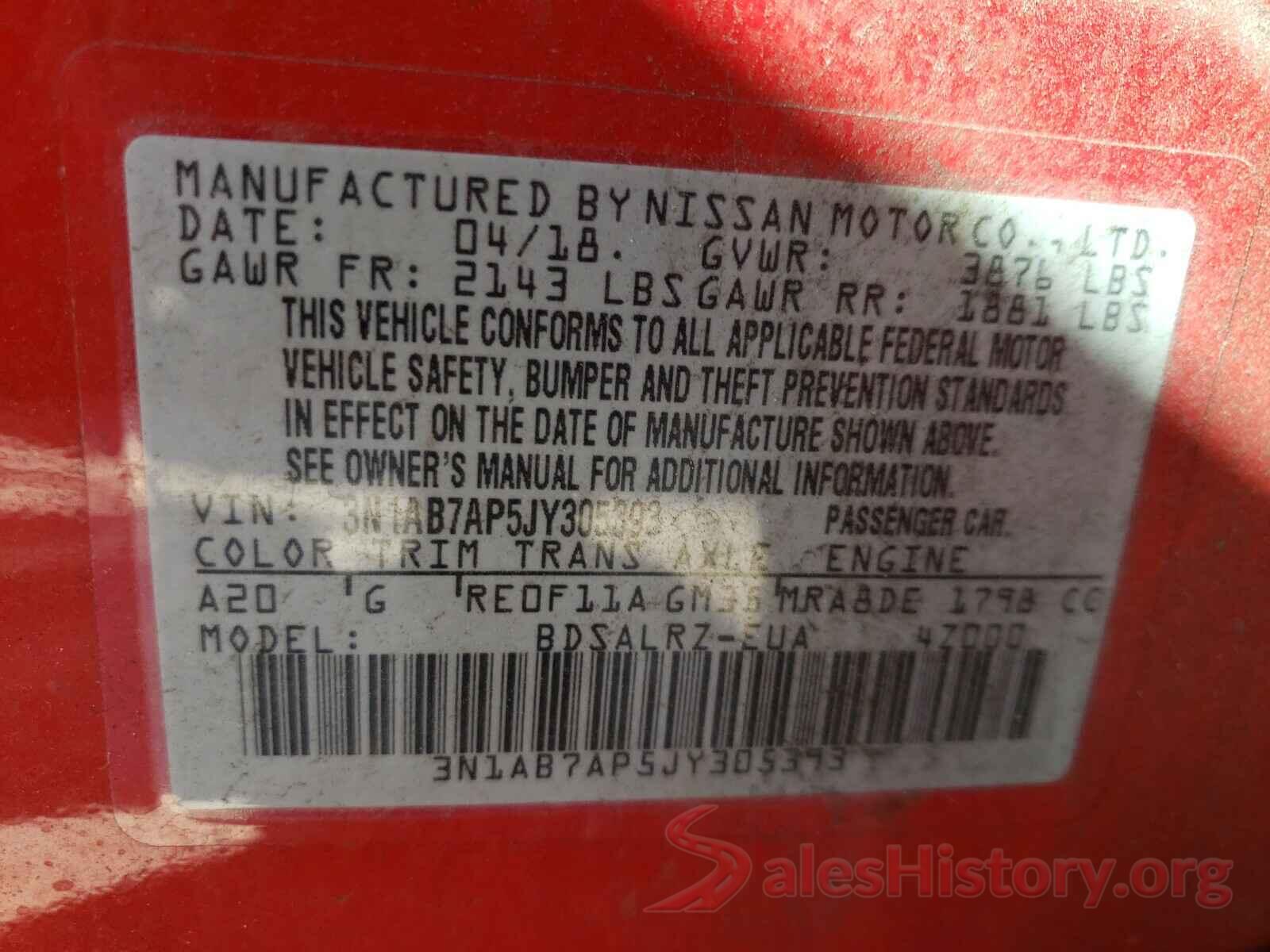 3N1AB7AP5JY305393 2018 NISSAN SENTRA