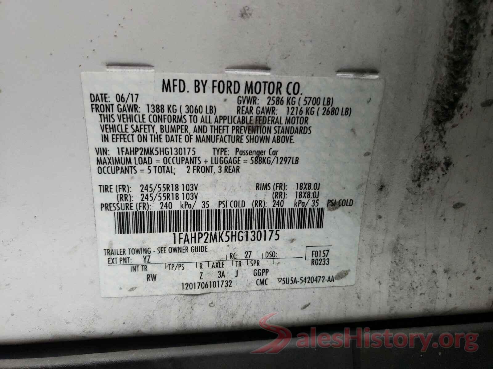 1FAHP2MK5HG130175 2017 FORD TAURUS