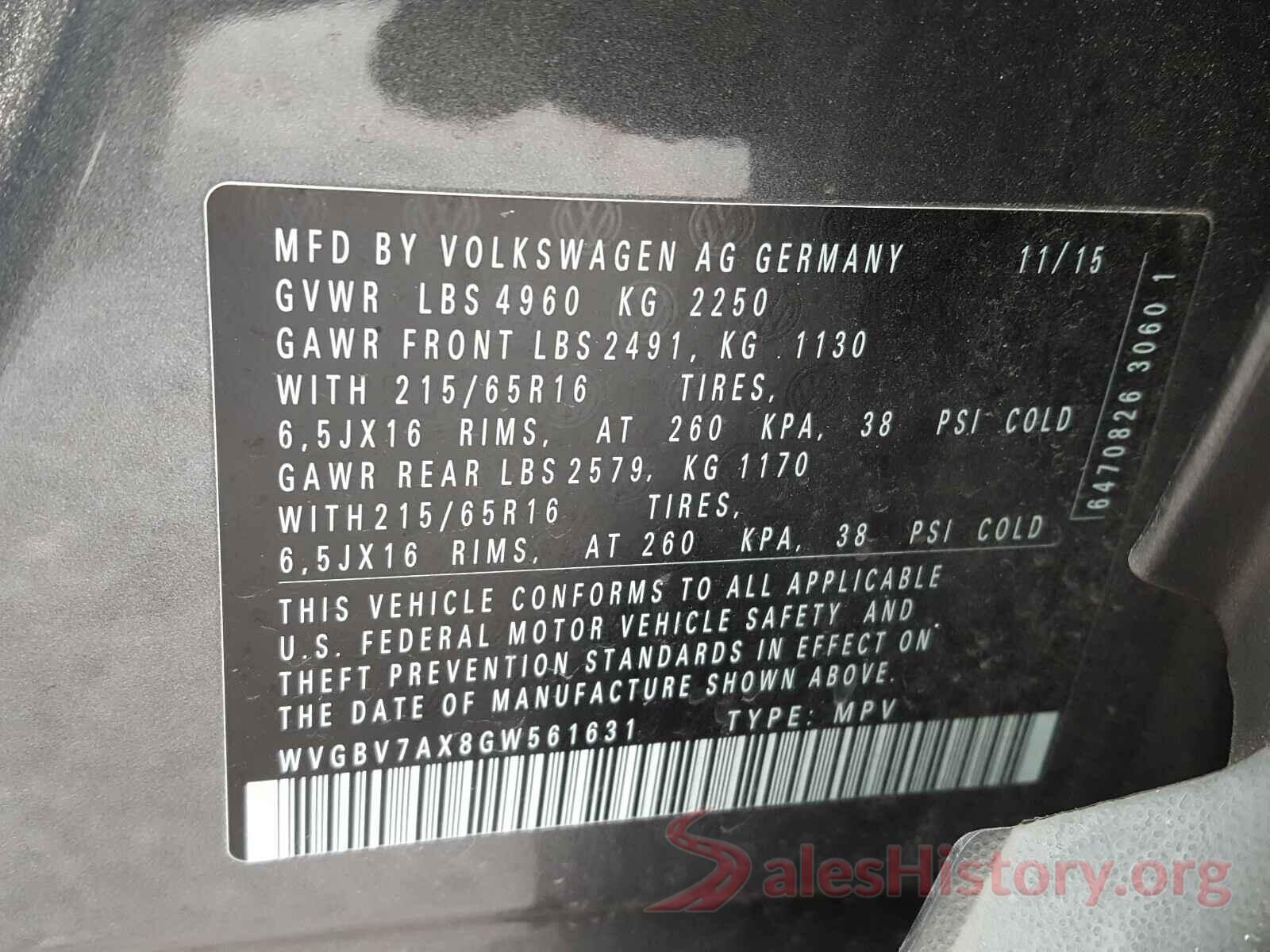 WVGBV7AX8GW561631 2016 VOLKSWAGEN TIGUAN