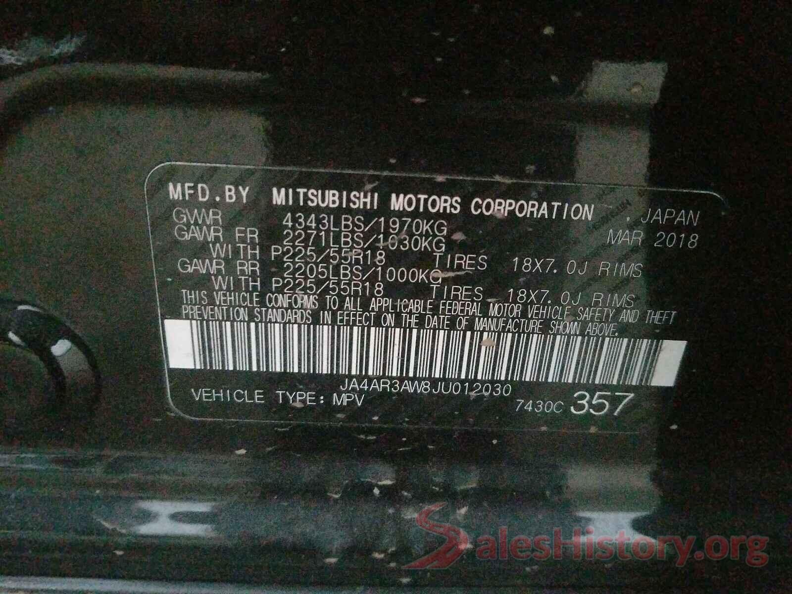 JA4AR3AW8JU012030 2018 MITSUBISHI OUTLANDER