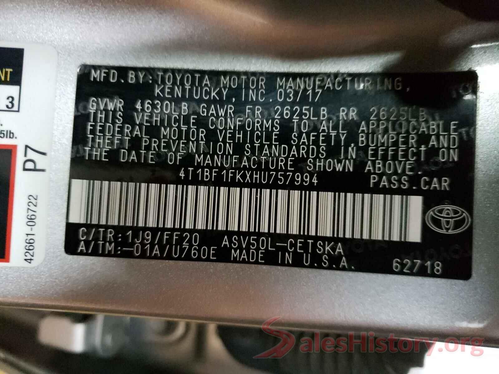 4T1BF1FKXHU757994 2017 TOYOTA CAMRY