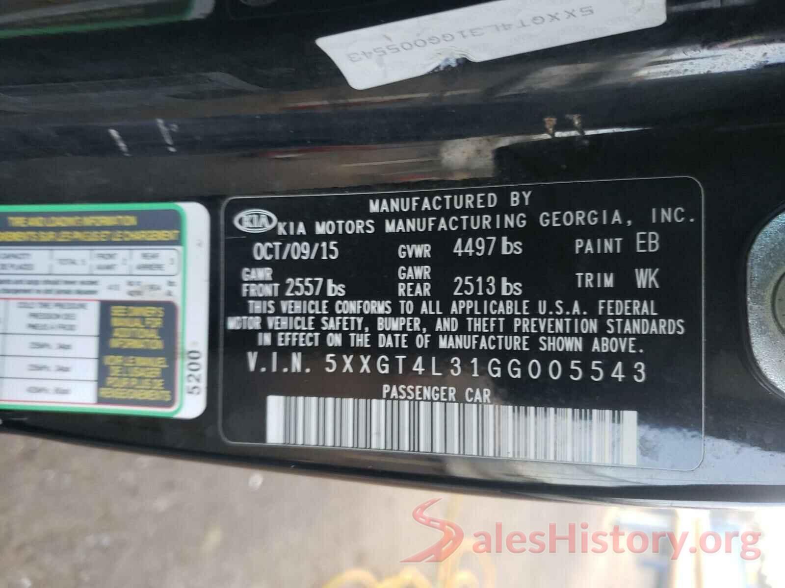 5XXGT4L31GG005543 2016 KIA OPTIMA