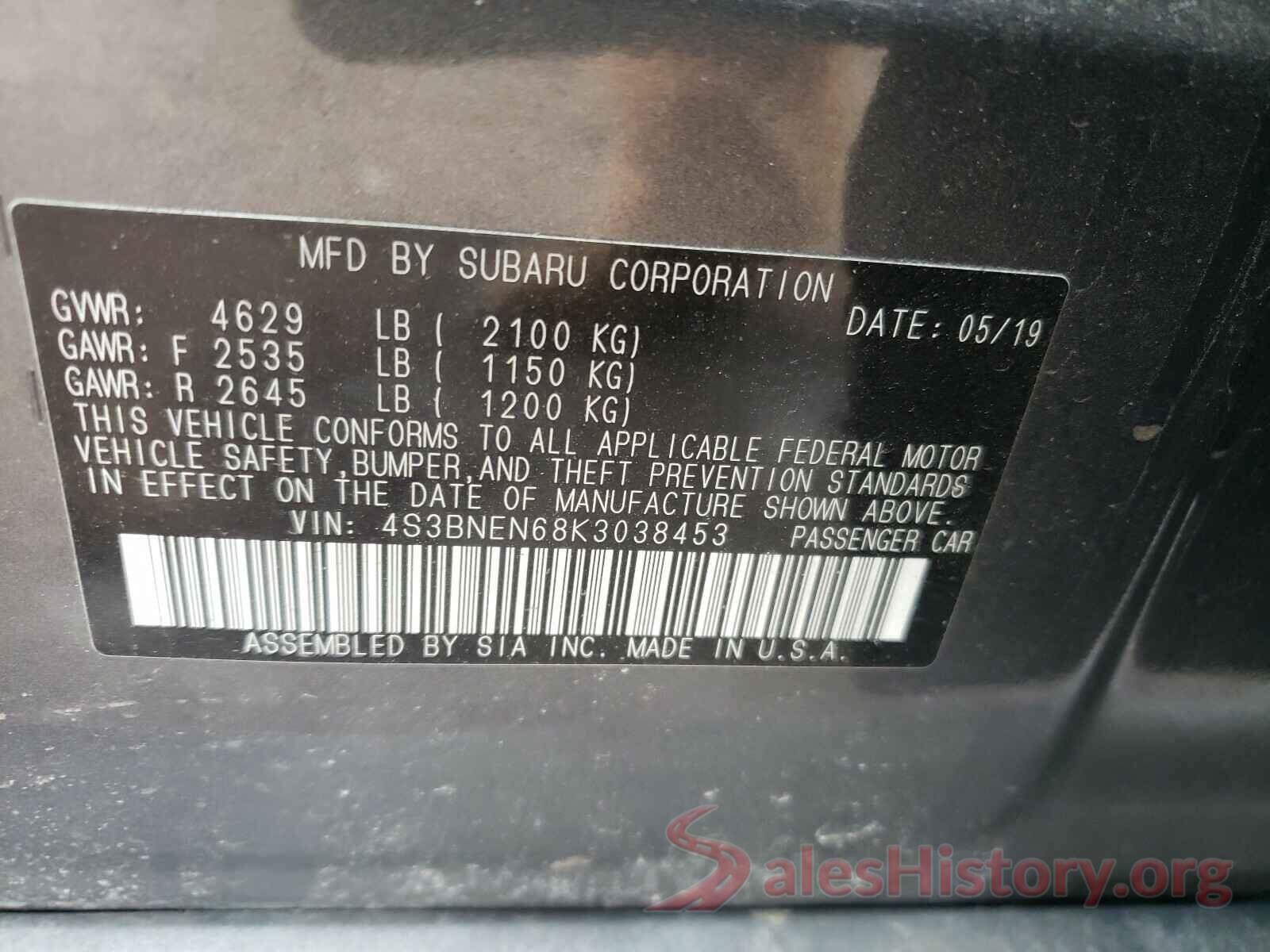 4S3BNEN68K3038453 2019 SUBARU LEGACY