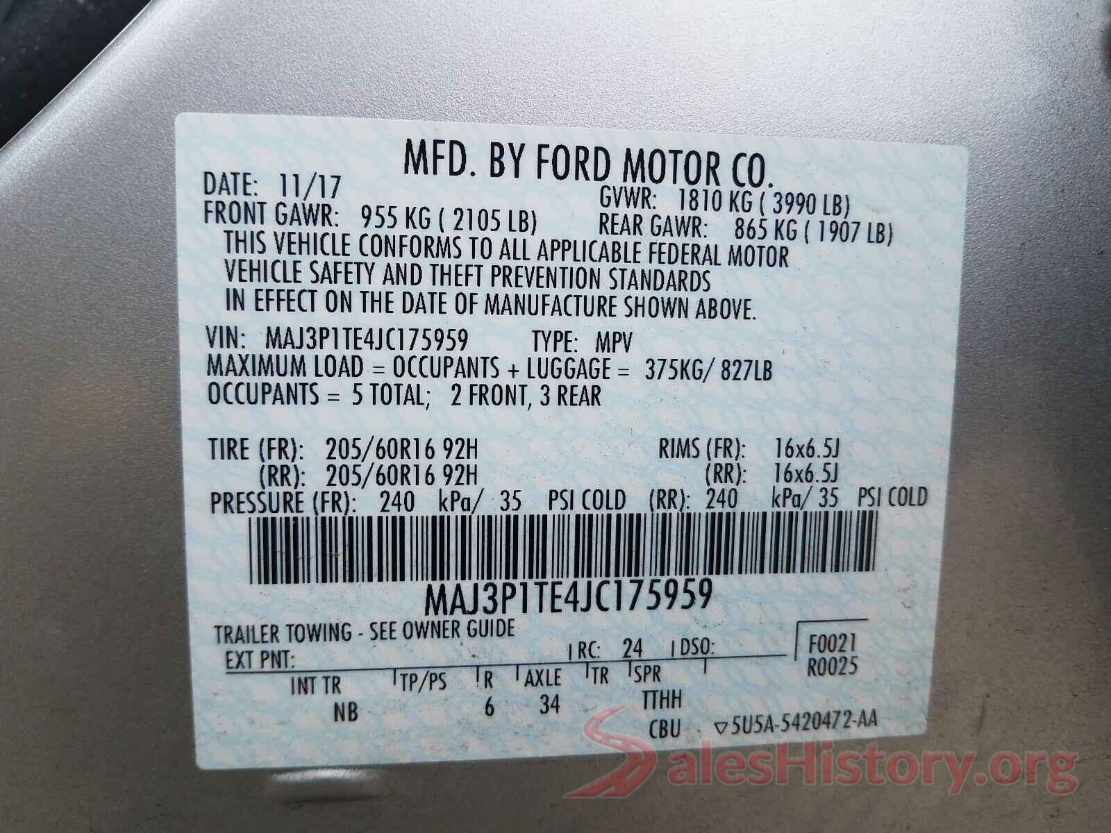 MAJ3P1TE4JC175959 2018 FORD ALL OTHER