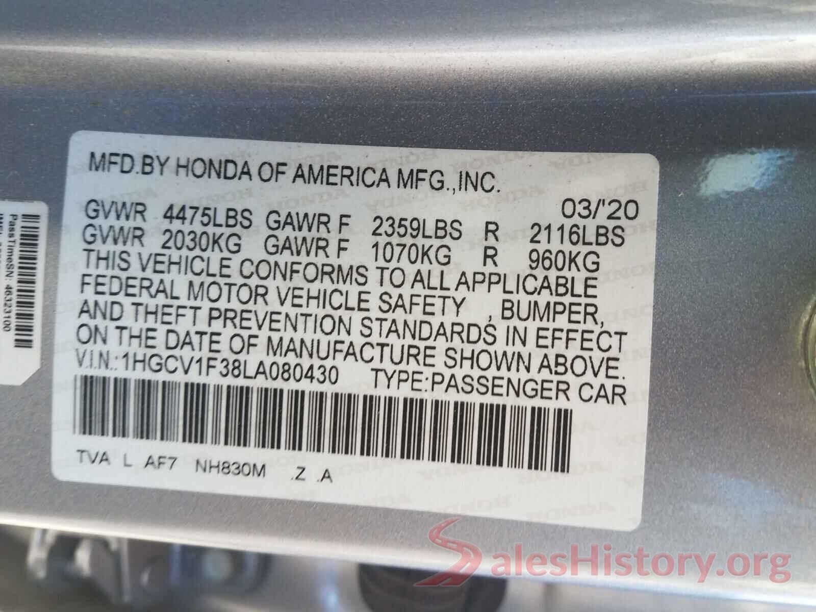 1HGCV1F38LA080430 2020 HONDA ACCORD