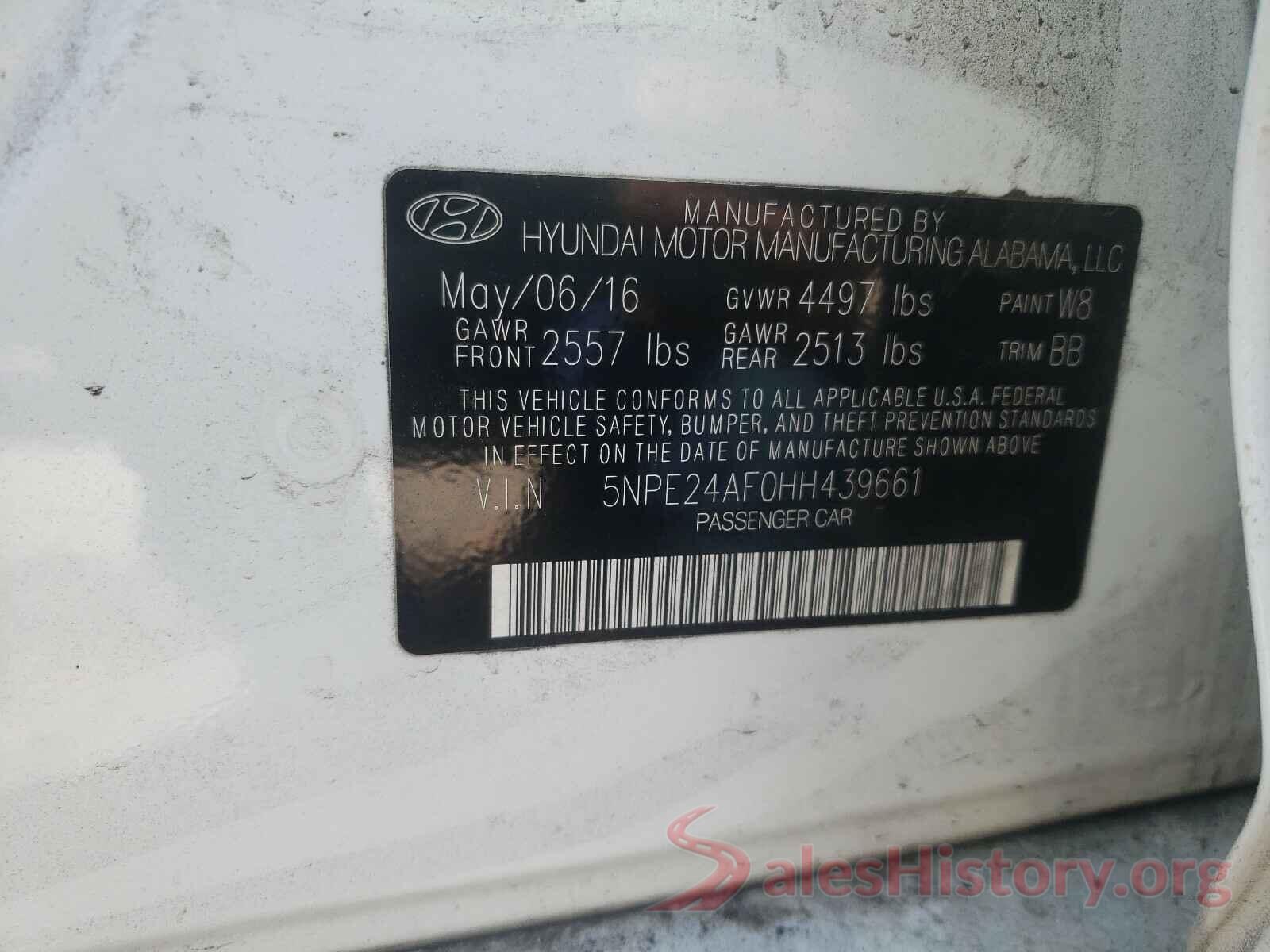 5NPE24AF0HH439661 2017 HYUNDAI SONATA