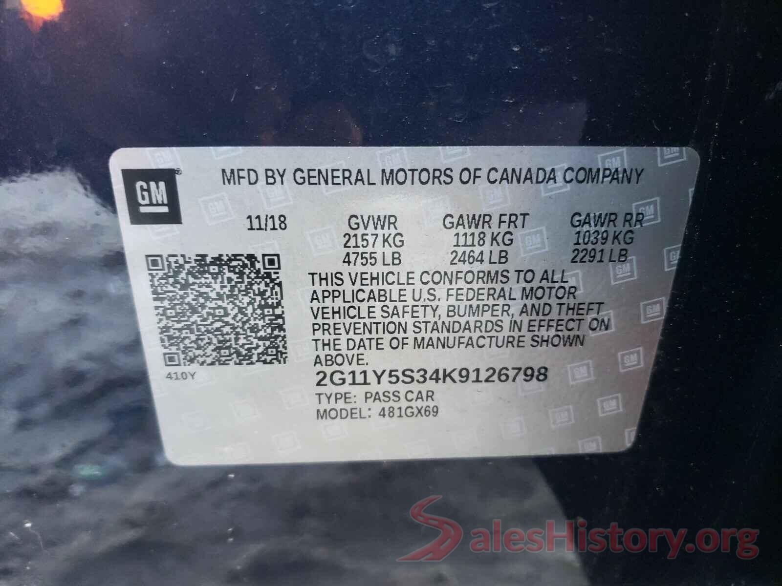 2G11Y5S34K9126798 2019 CHEVROLET IMPALA