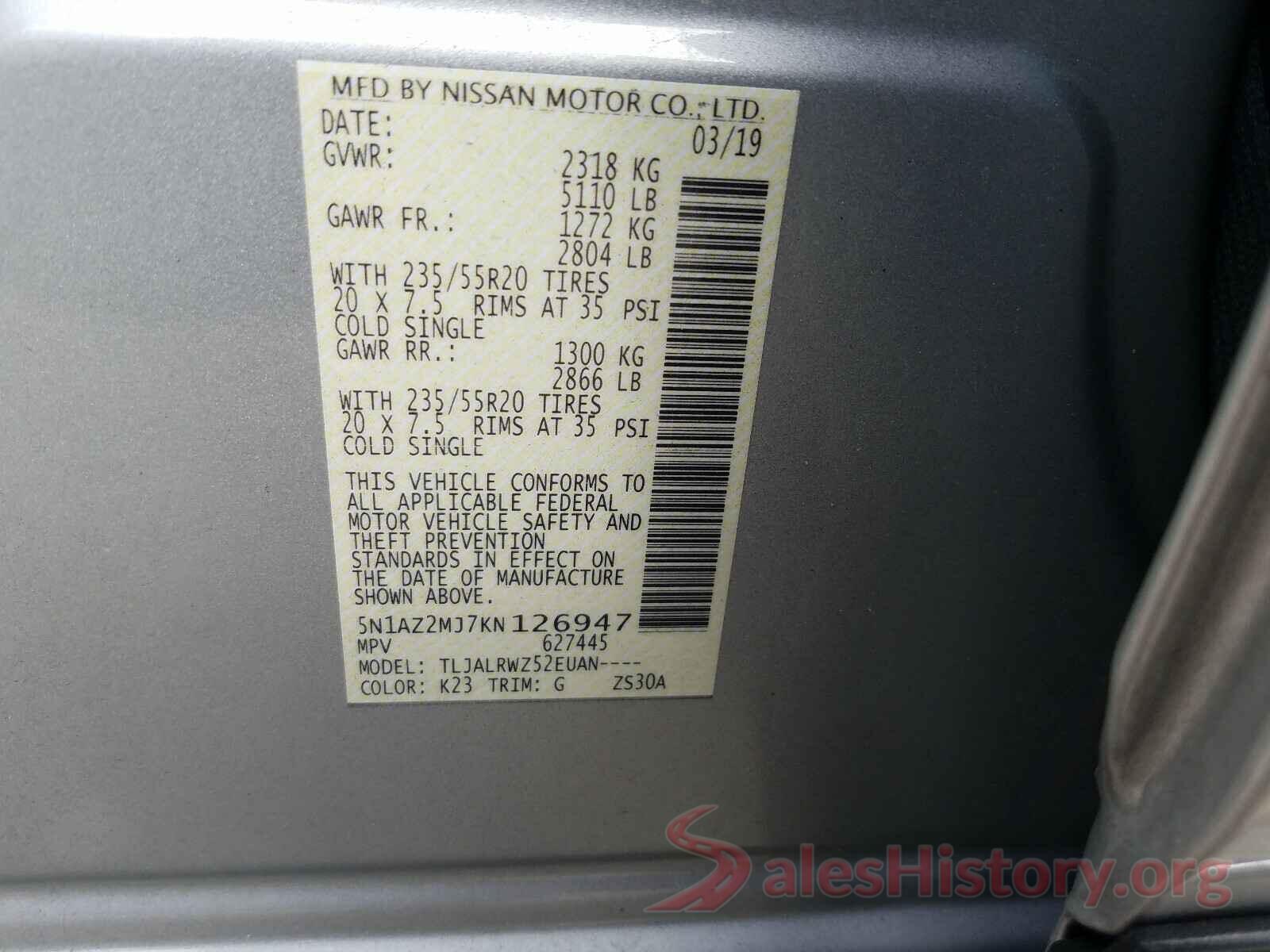 5N1AZ2MJ7KN126947 2019 NISSAN MURANO