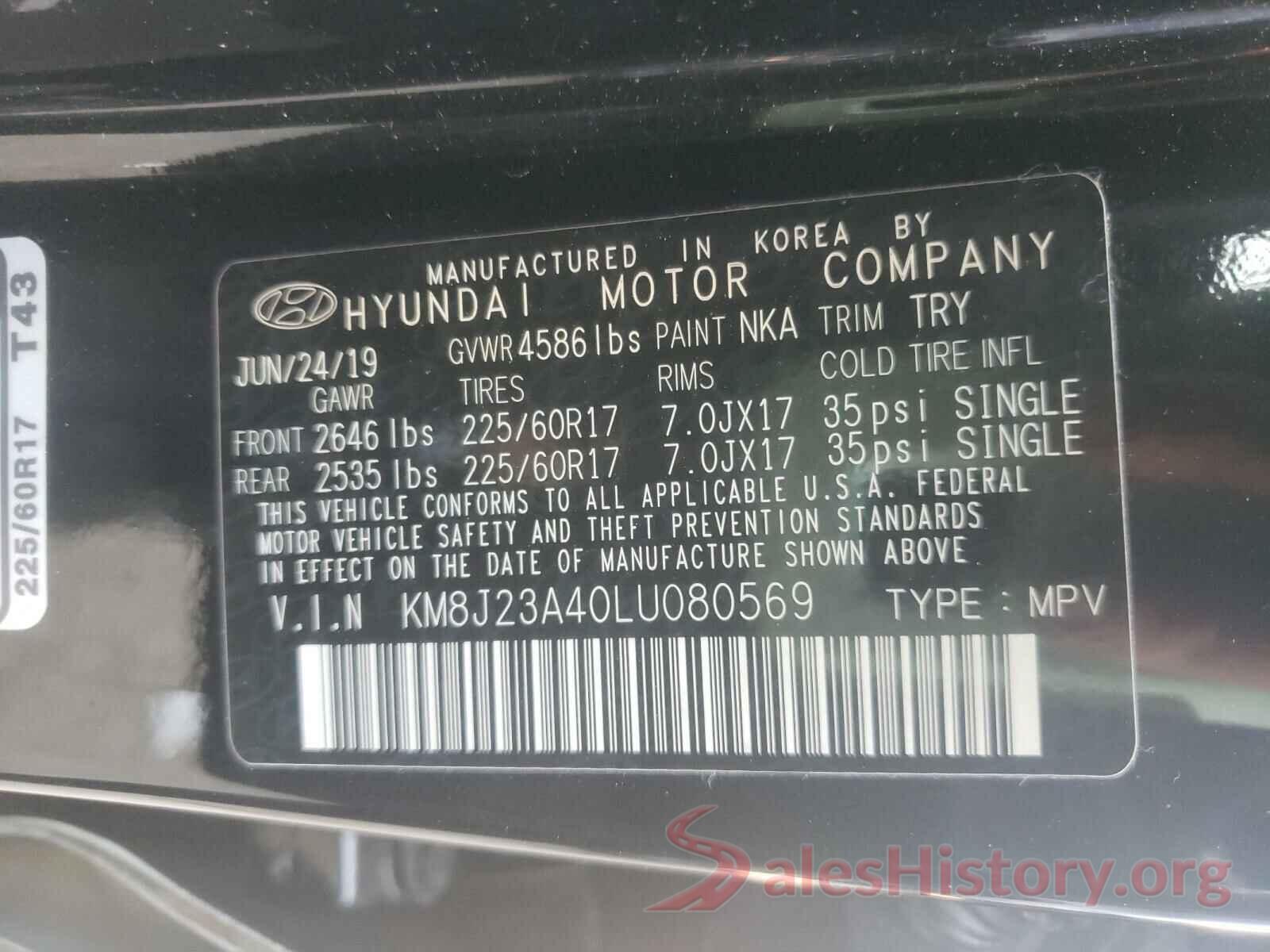 KM8J23A40LU080569 2020 HYUNDAI TUCSON