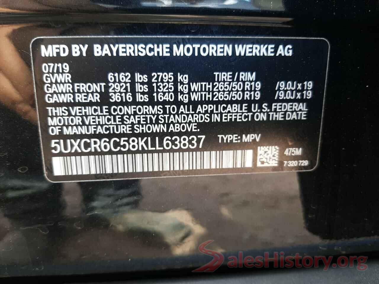 5UXCR6C58KLL63837 2019 BMW X5