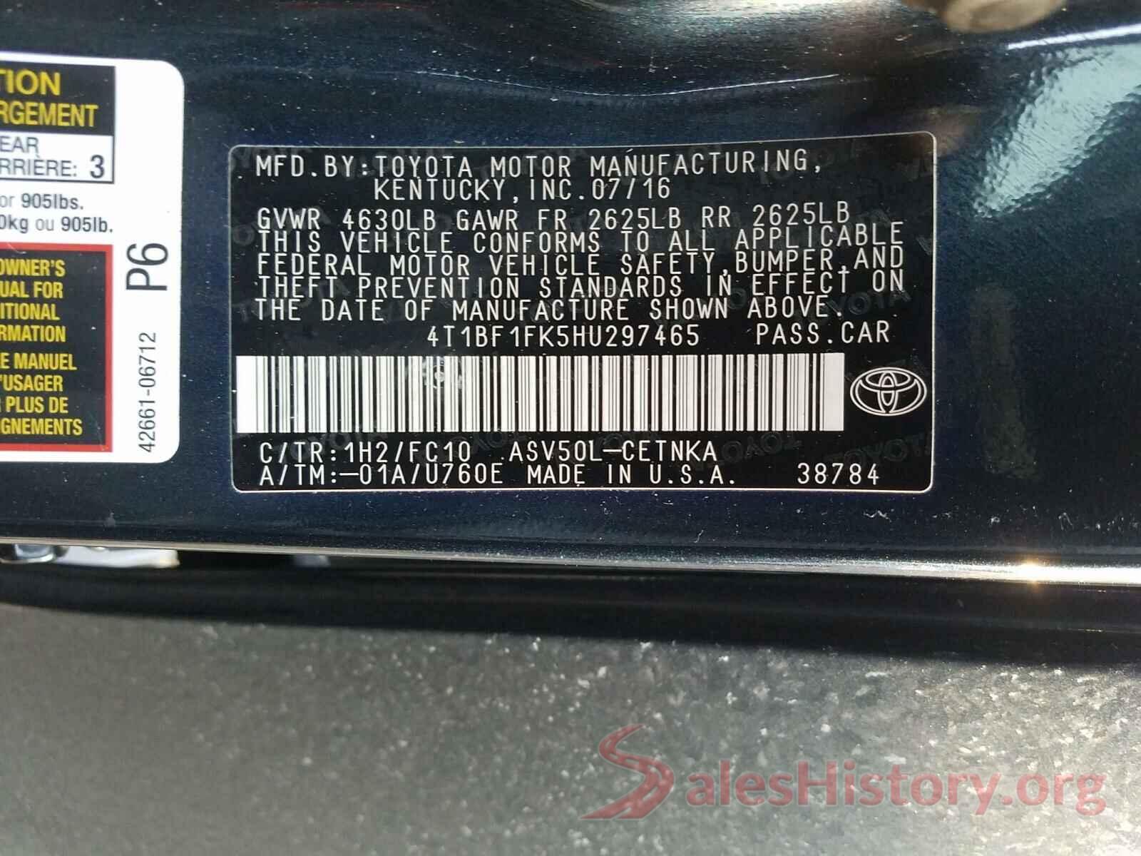 4T1BF1FK5HU297465 2017 TOYOTA CAMRY