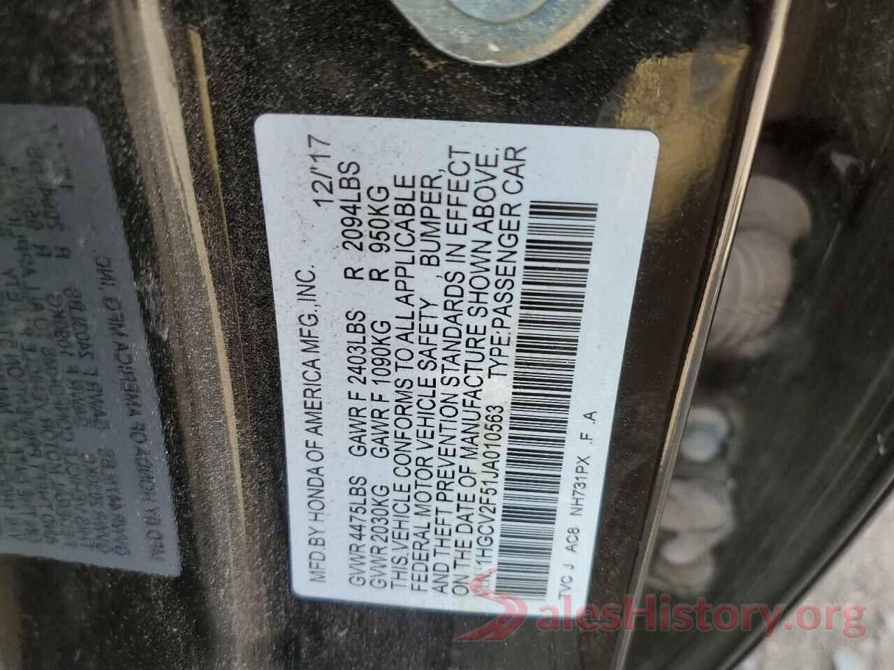 1HGCV2F51JA010563 2018 HONDA ACCORD