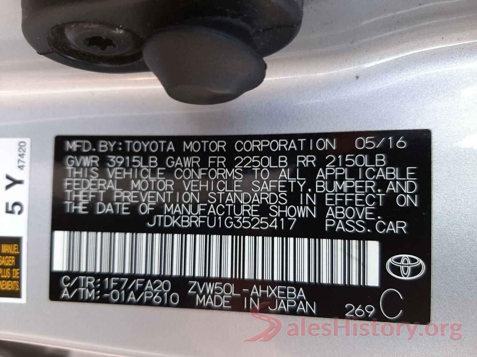 JTDKBRFU1G3525417 2016 TOYOTA PRIUS