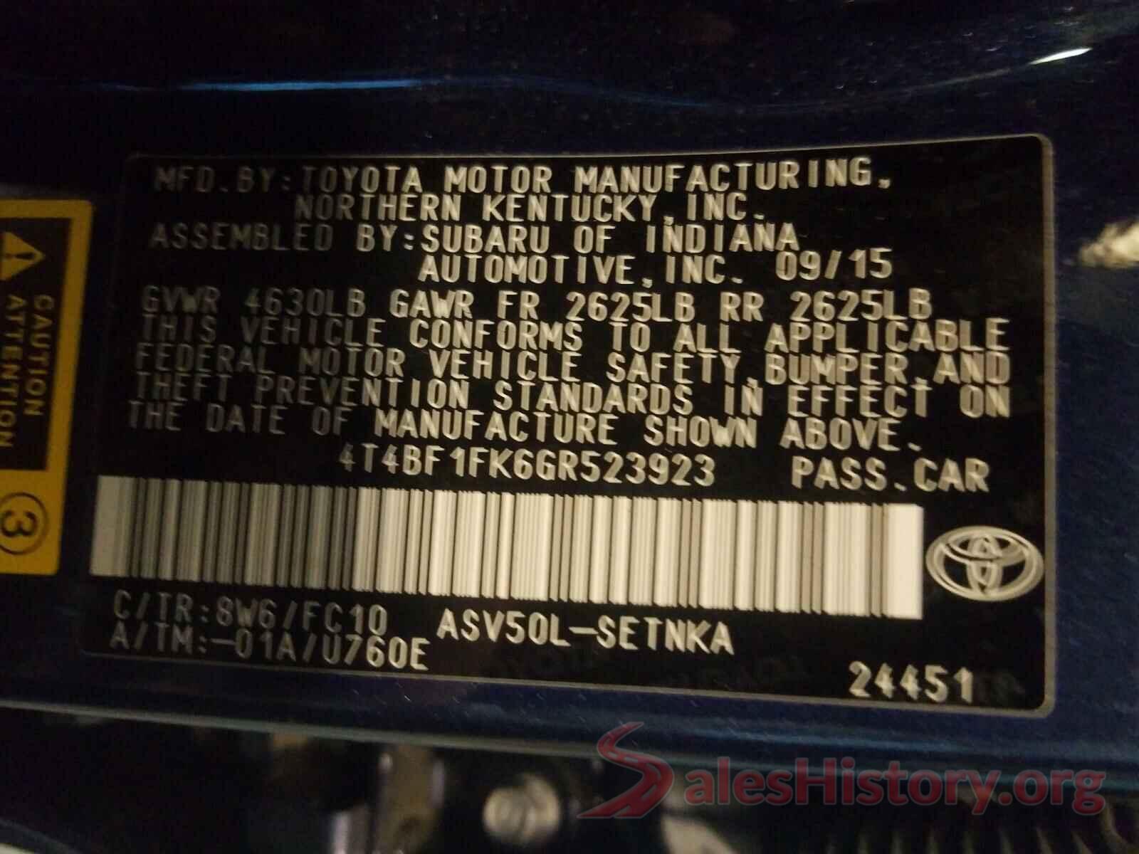 4T4BF1FK6GR523923 2016 TOYOTA CAMRY