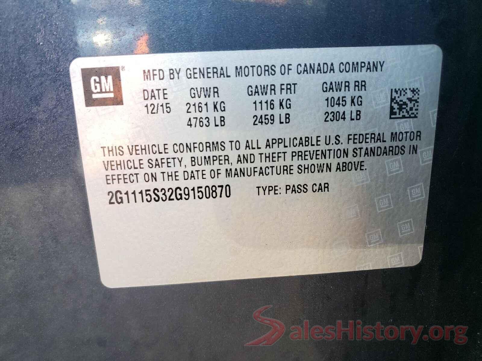 2G1115S32G9150870 2016 CHEVROLET IMPALA