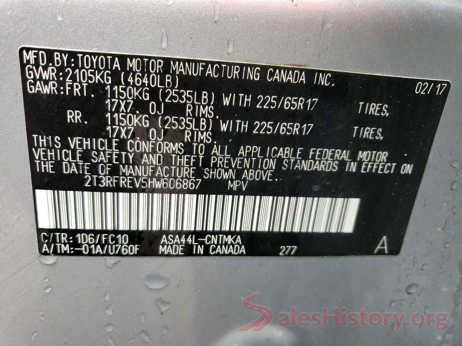 2T3RFREV5HW606867 2017 TOYOTA RAV4