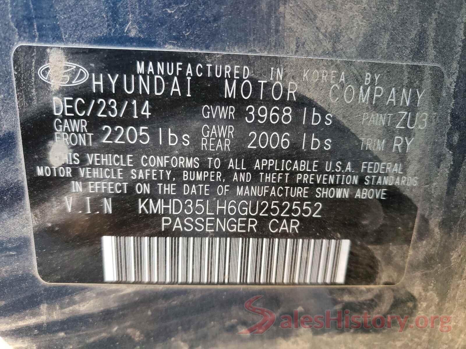 KMHD35LH6GU252552 2016 HYUNDAI ELANTRA