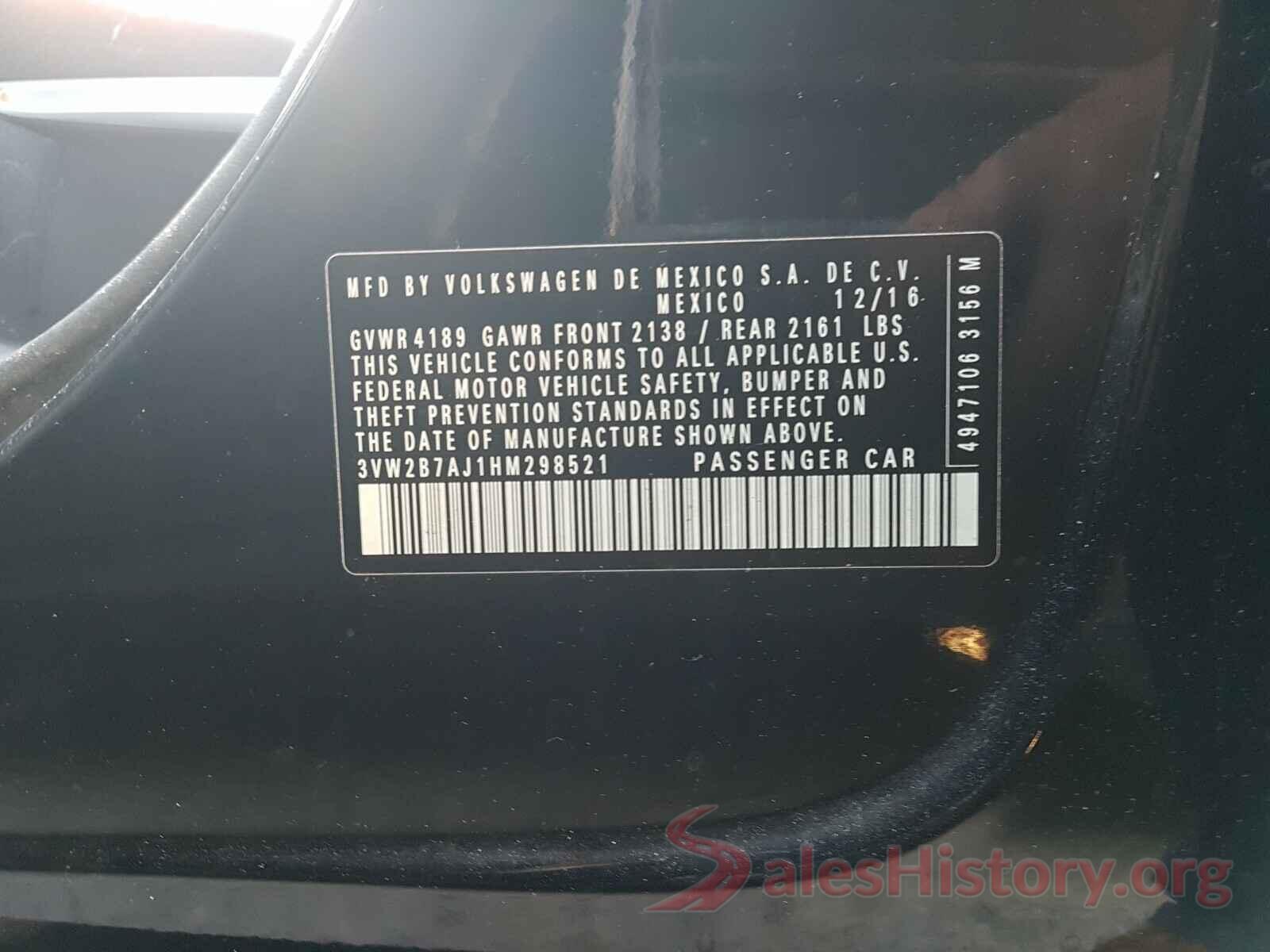 3VW2B7AJ1HM298521 2017 VOLKSWAGEN JETTA