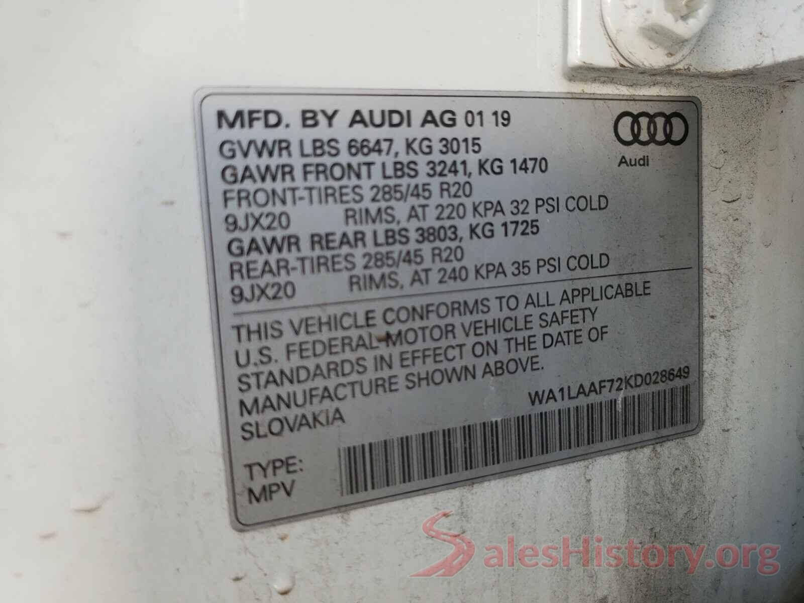 WA1LAAF72KD028649 2019 AUDI Q7