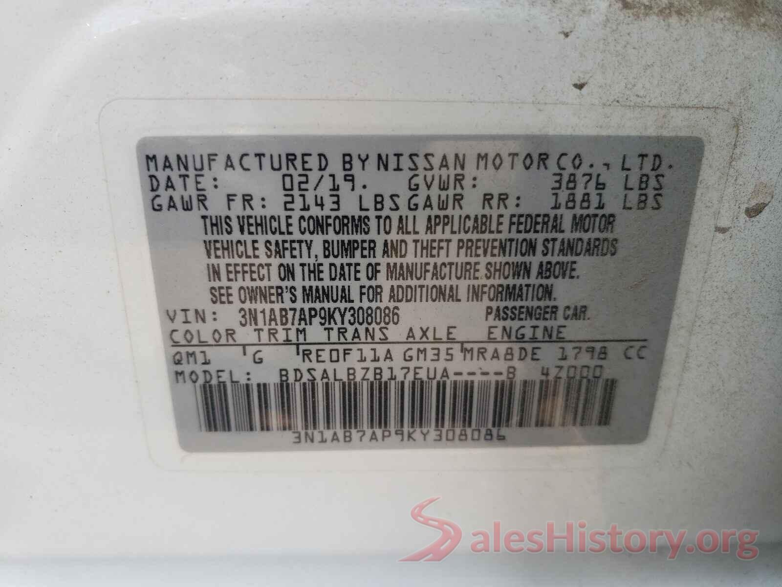 3N1AB7AP9KY308086 2019 NISSAN SENTRA