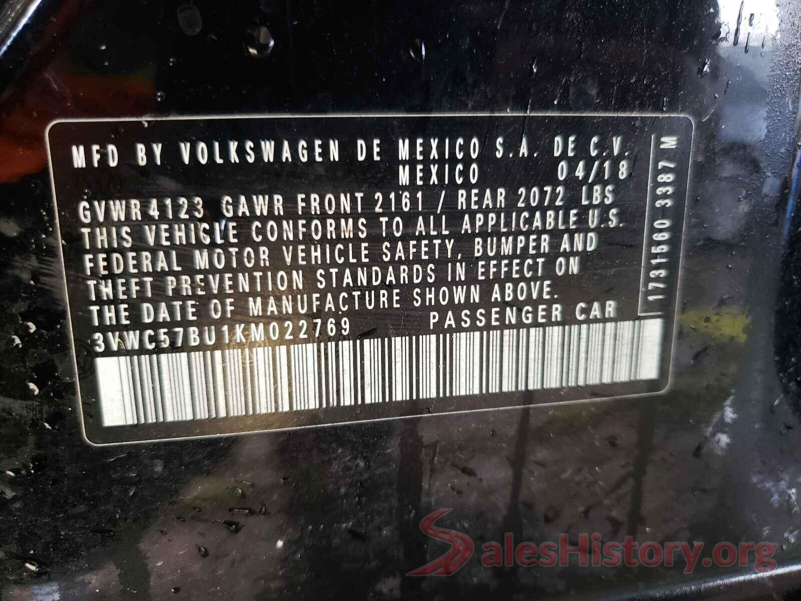 3VWC57BU1KM022769 2019 VOLKSWAGEN JETTA