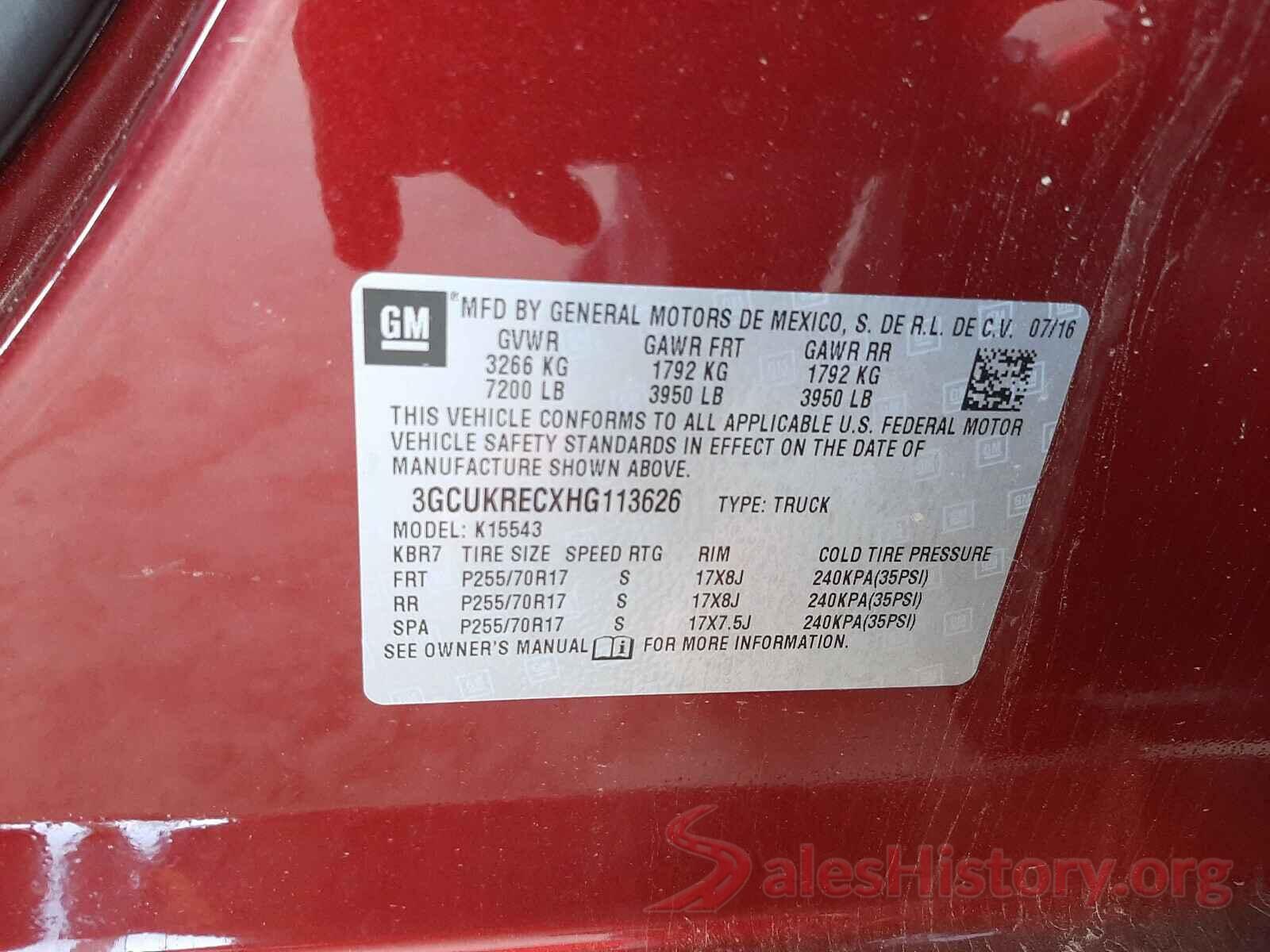 3GCUKRECXHG113626 2017 CHEVROLET SILVERADO