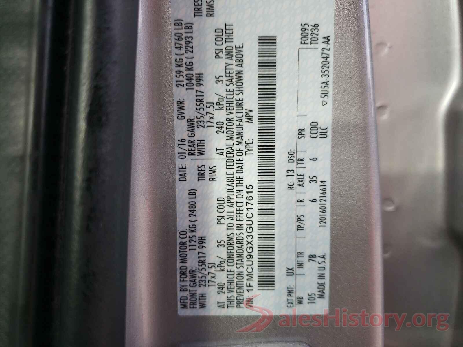 1FMCU9GX3GUC17615 2016 FORD ESCAPE