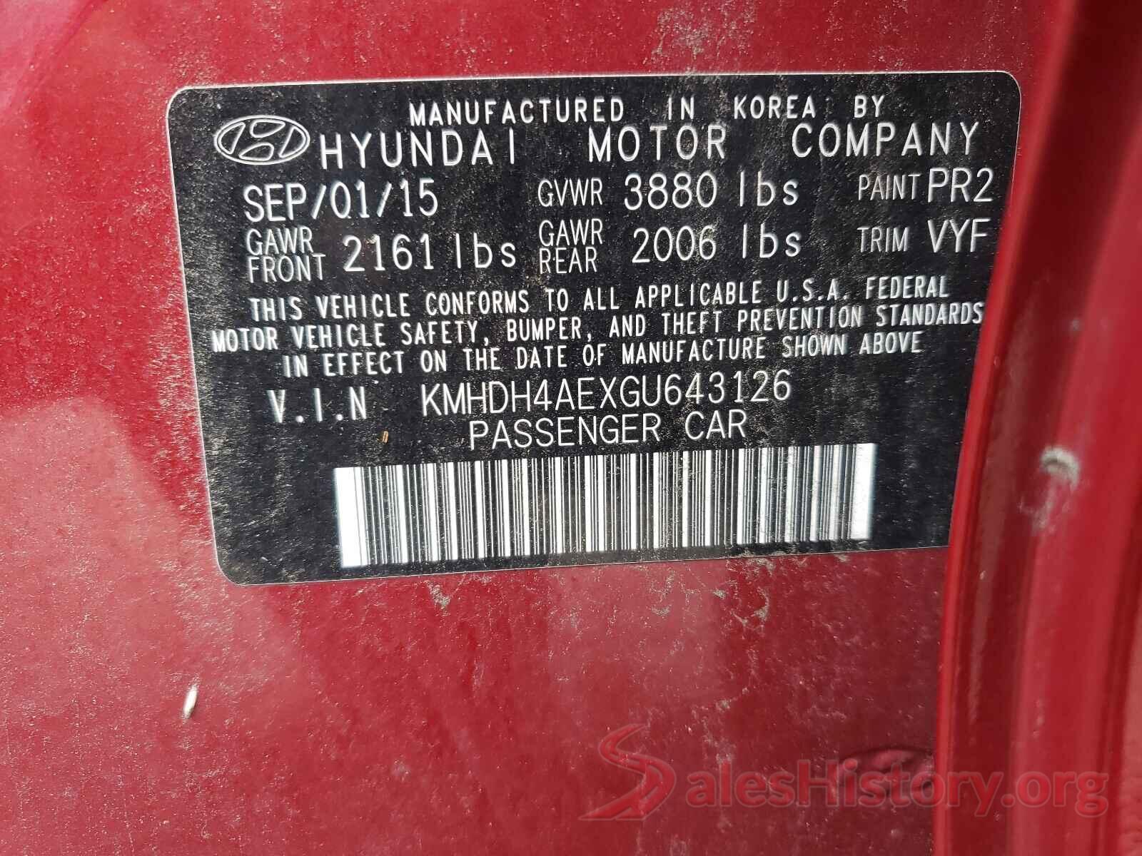 KMHDH4AEXGU643126 2016 HYUNDAI ELANTRA