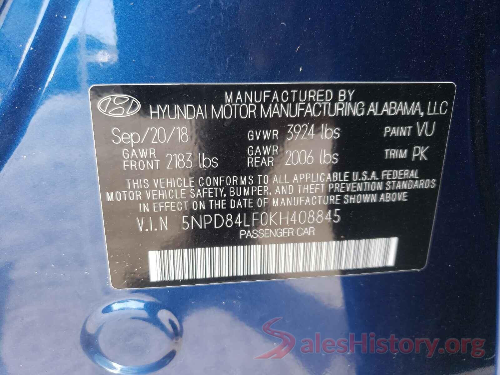 5NPD84LF0KH408845 2019 HYUNDAI ELANTRA