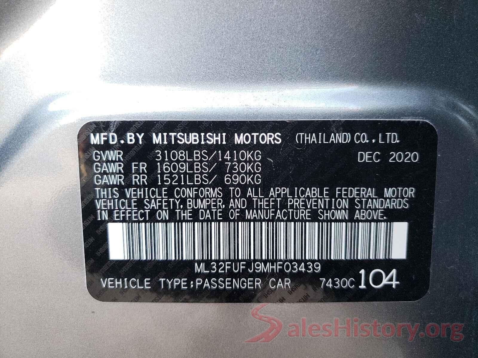 ML32FUFJ9MHF03439 2021 MITSUBISHI MIRAGE