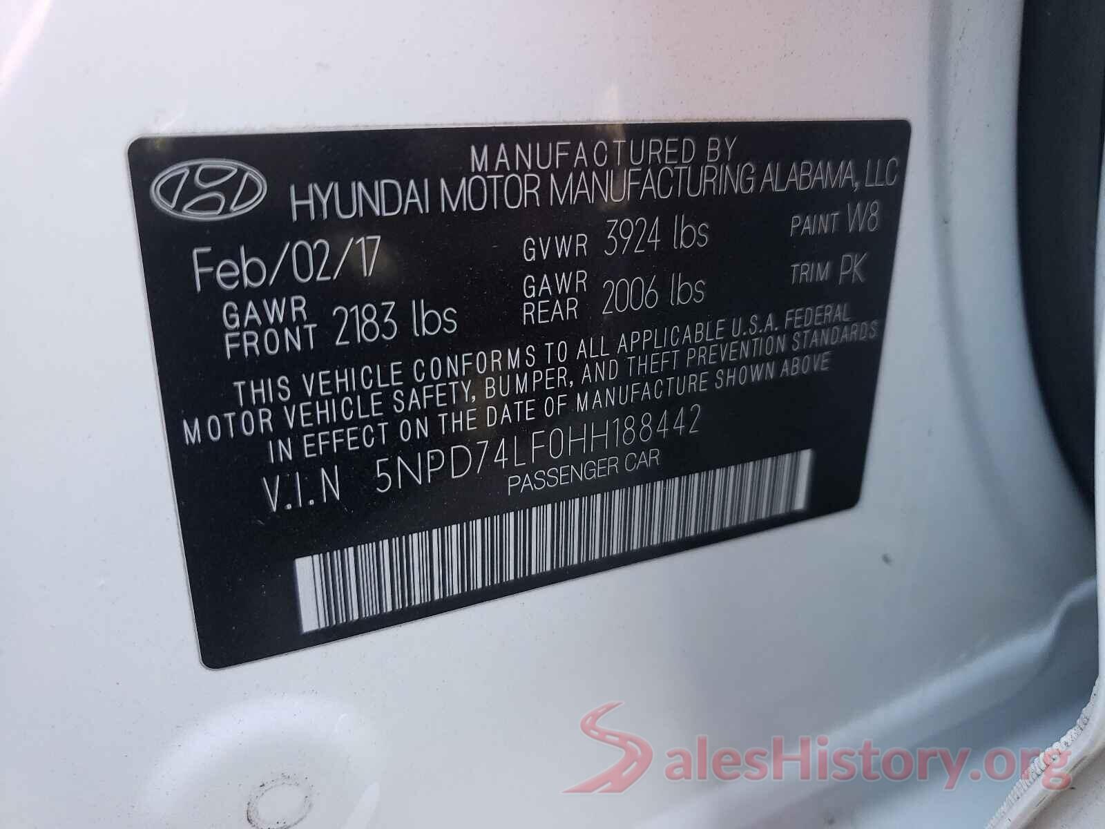 5NPD74LF0HH188442 2017 HYUNDAI ELANTRA