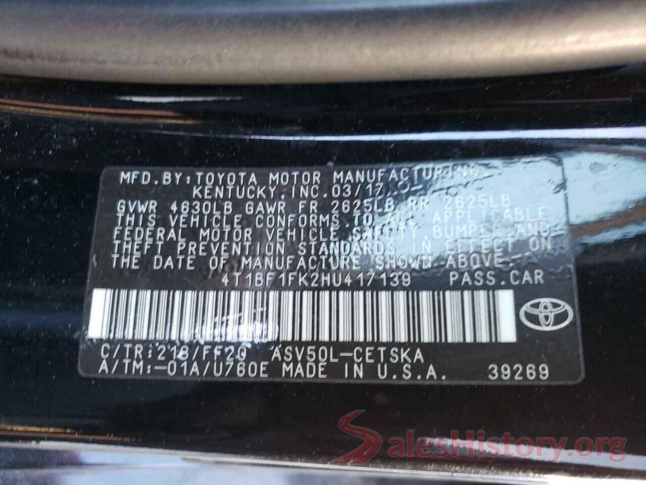 4T1BF1FK2HU417139 2017 TOYOTA CAMRY