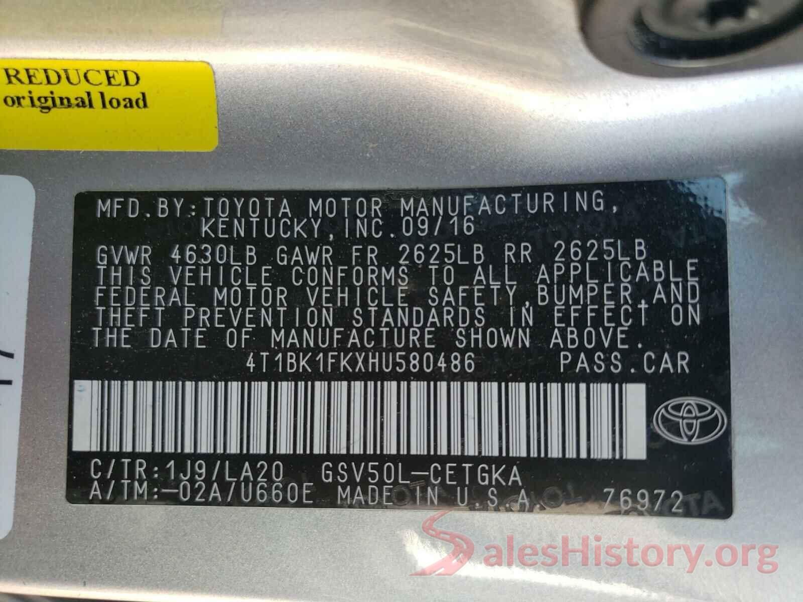 4T1BK1FKXHU580486 2017 TOYOTA CAMRY