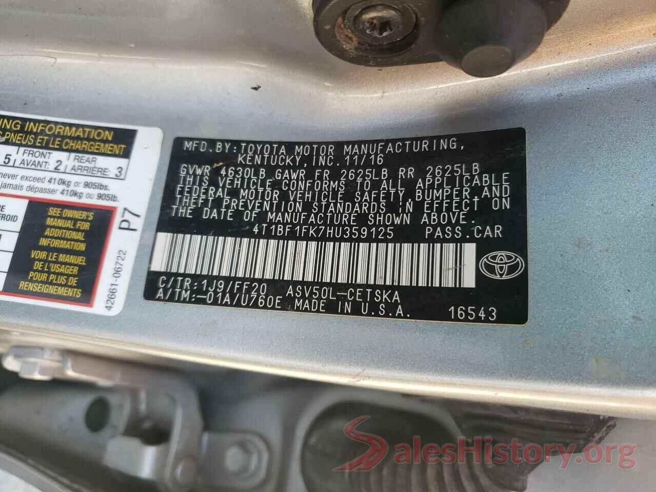 4T1BF1FK7HU359125 2017 TOYOTA CAMRY