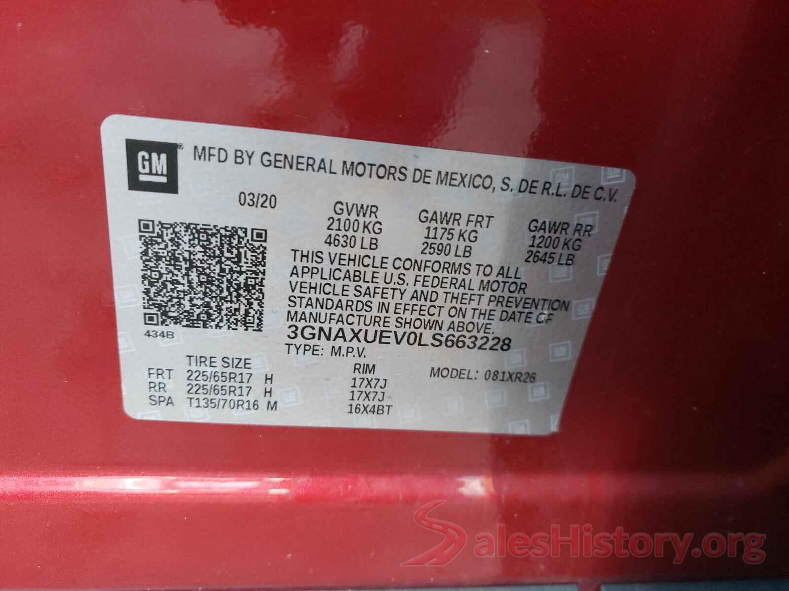 3GNAXUEV0LS663228 2020 CHEVROLET EQUINOX