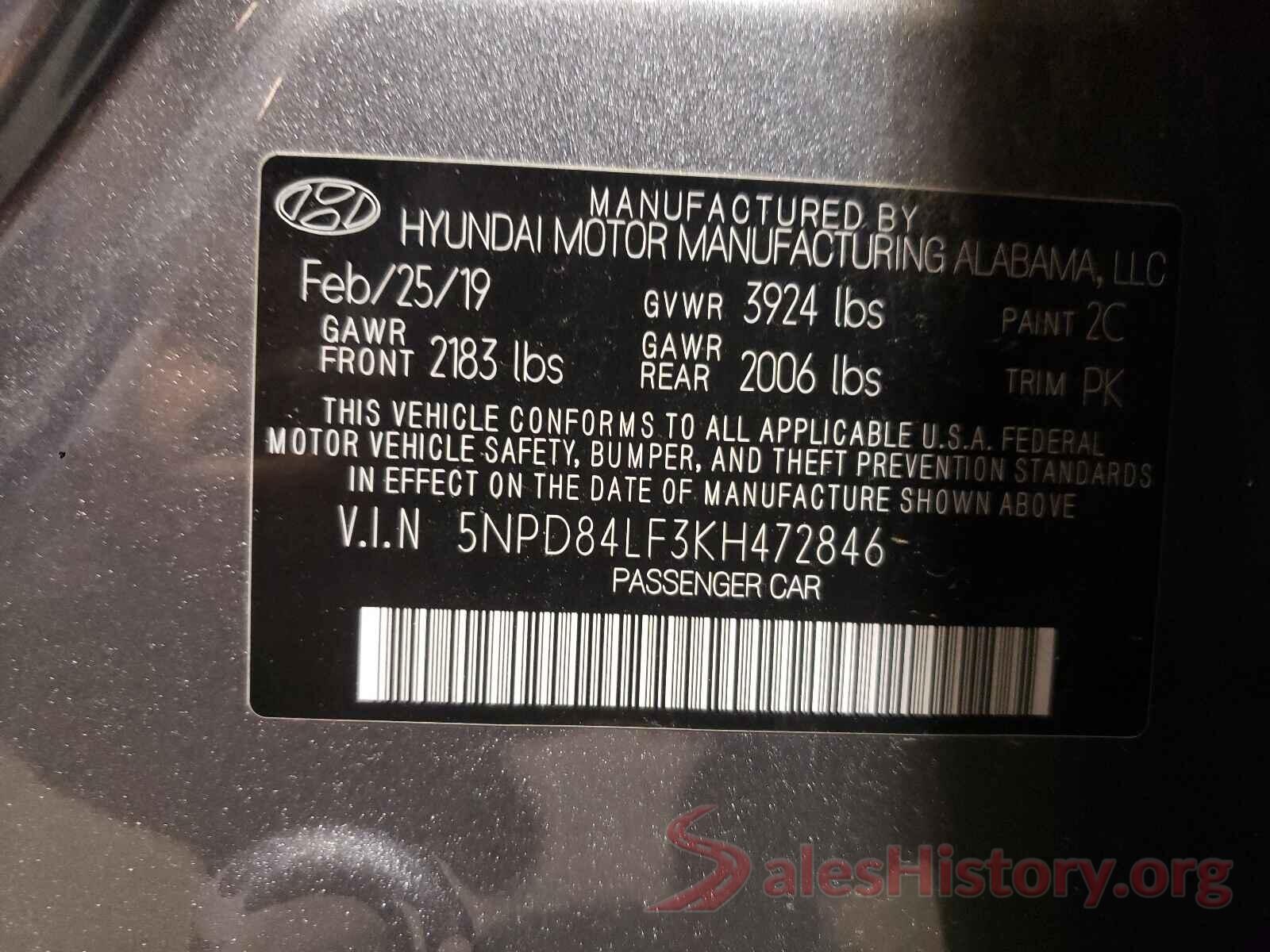 5NPD84LF3KH472846 2019 HYUNDAI ELANTRA