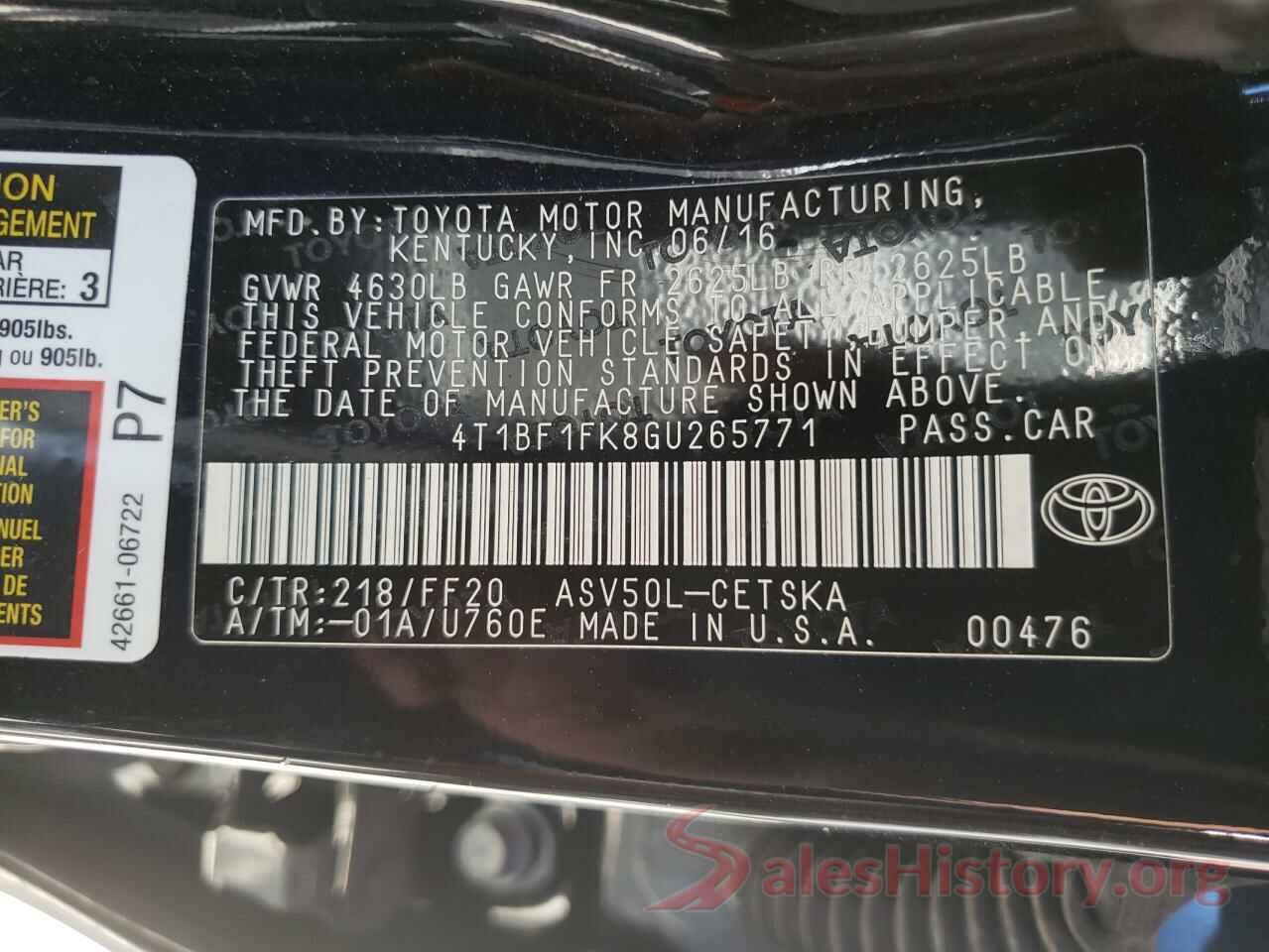 4T1BF1FK8GU265771 2016 TOYOTA CAMRY